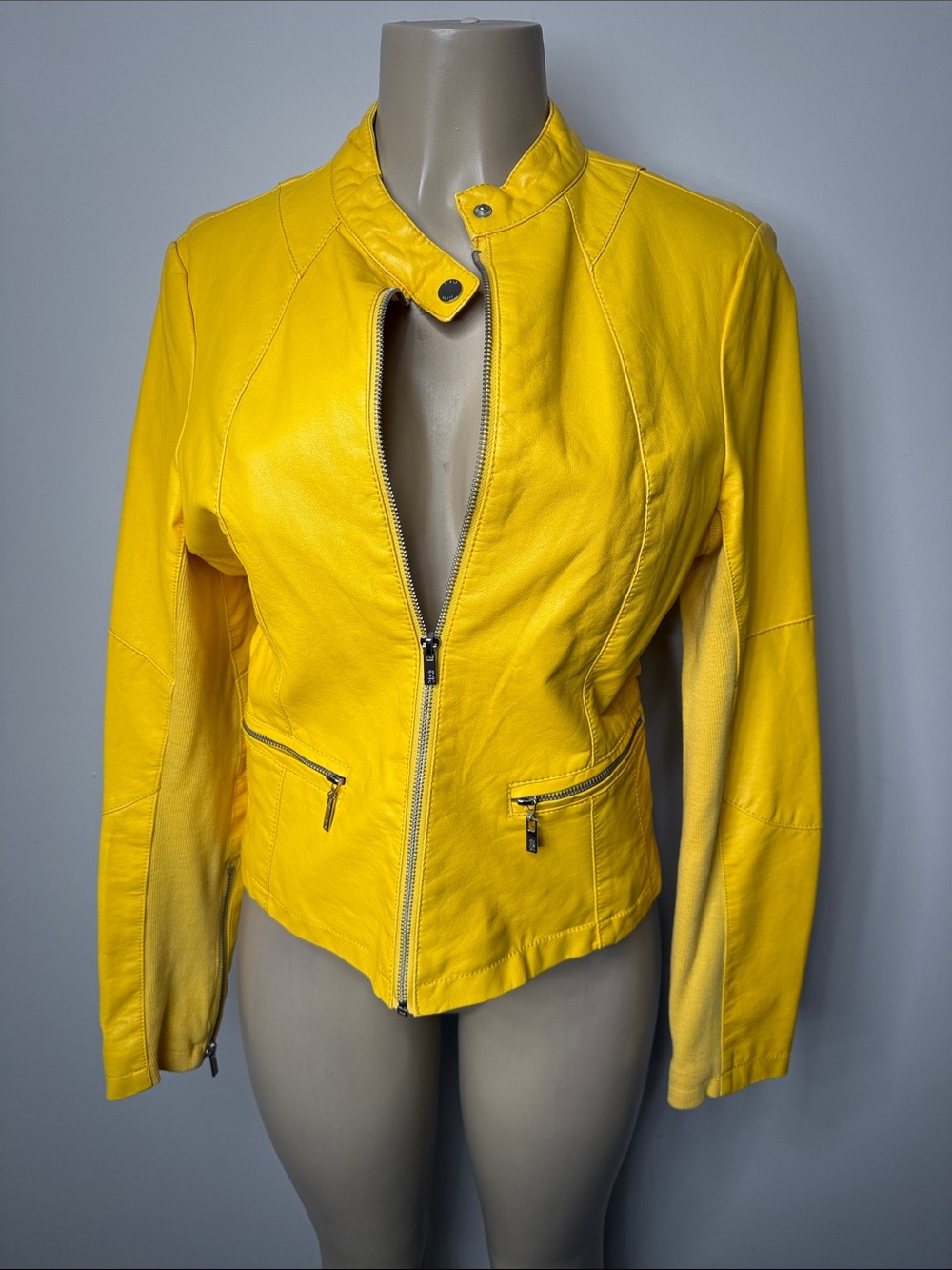 Black Rivet Yellow Leather Moto Jacket